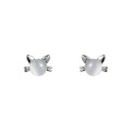 wholesale S925 Sterling Silver Sweet Cat Stud Earrings for Women with Synthetic Cat's Eye Stone, French Elegant Kitten Earrings M01698-0-4