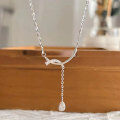 wholesale S925 Sterling Silver Drop-shaped Tassel Necklace for Women, Minimalist and Chic Summer Collarbone Chain-0-1