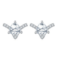 wholesale 925 Sterling Silver New Heart-Shaped Personality Earrings, Exaggerated European and American Star Zircon Stud Earrings with Full Diamonds, Ready Stock Wholesale-Platinum>925 silver