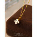 wholesale S925 Sterling Silver European and American Creative Lucky Dice Zircon Necklace, Trendy and Versatile Cross-Border Bestseller-0-0