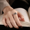 wholesale S925 Sterling Silver Vintage Literary Auspicious Lucky Ring, Lucky Wealth Peace Minimalist Design Ring for Women-0-2