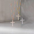 wholesale S925 Sterling Silver Fresh and Sweet Ins Style Niche Design Full Diamond Cross Necklace Y01646-0-0