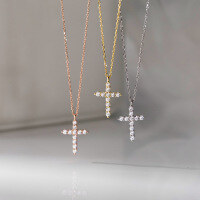 wholesale S925 Sterling Silver Fresh and Sweet Ins Style Niche Design Full Diamond Cross Necklace Y01646-Rose gold 925 silver