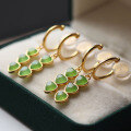 wholesale S925 Silver Natural Hetian Jade Jasper Yang Green Heart-Shaped Ear Clips for Non-Pierced Ears-0-1