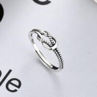 wholesale S925 Sterling Silver Twisted Knot Punk Hip-Hop Trendy Ins Style Thai Silver Vintage Open Ring for Women-YJ077/approx. 1.7g>Adjustable opening