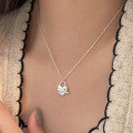 wholesale S925 Sterling Silver Minimalist Bow Knot Heart Pendant Necklace for Women, Korean Style Simple and Versatile High-End Collarbone Chain-0-3