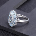 wholesale S925 Silver Luxury Natural Topaz Ring Intricate Floral Design Sky Blue Gemstone Ring-0-1