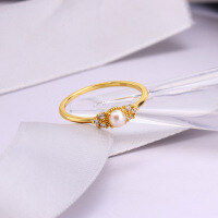 wholesale 925 Sterling Silver Gold-Plated Japanese Light Luxury Minimalist Natural Pearl Ring for Women, Delicate and Versatile Stackable Ring New Design-Simple Small Pearl Ring>Hong Kong No. 15