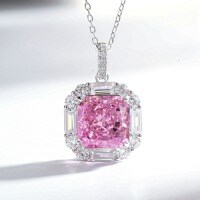 925 Silver Iced Flower Necklace with Full-Cut Radiant High-Carbon Diamonds in Purple, Yellow, and Pink.-Imported Pink - XL059  Single Pendant
