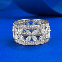 wholesale 925 Silver Full Diamond Marquise Ring in European and American Minimalist Style, Small Ins Retro Ring for Women-R346 White Diamond Ring Size 8