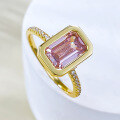 wholesale S925 silver new style Asscher cut 6*9 smoky zircon pink ring with elegant and niche design for cross-border sales-0-2