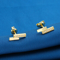 wholesale 925 Silver Korean Minimalist Tetris Ear Studs Balance Bar Geometric Zircon Hypoallergenic Earring Pieces for Dropshipping-Geometric Tetris Stud Earrings 925 Silver