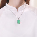 wholesale S925 Sterling Silver Natural Chalcedony Pendant, Plain Pi Pa An Style, Icy Green, Light Luxury, Versatile Chalcedony Necklace, Holiday Gift-0-3