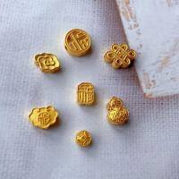 wholesale Sterling Silver Gold-Plated Gourd Auspicious Cloud Spacer Beads DIY Bracelet Necklace Accessories Pure Silver Large Hole Fu Character Coin-coin