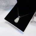 wholesale Pure Silver Guochao New Style Hetian Jade Gourd Necklace for Women, Minimalist Design with High-End Feel, Gift for Girlfriend or Mother-0-1