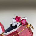 wholesale S925 Sterling Silver Love Ring Ins Style High-End Full Diamond Red Heart Shaped Double Heart Ring for Women Wholesale-0-3