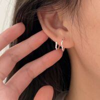 wholesale S925 Sterling Silver Geometric Hoop Earrings for Women, New Korean Style Fashionable and Versatile Earrings-Sterling silver