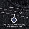 Sterling Silver Double-Sided Clover Shell Pendant Necklace-0-0