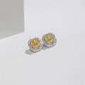 wholesale S925 Sterling Silver Ice-Cut High Carbon Diamond Stud Earrings European and American Style Yellow Diamond Full Diamond Earrings Cross-Border New Accessories-0-2