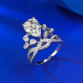 wholesale S925 Metal New Style Pear-Shaped Waterdrop Crown 8*12 Diamond Ring for Women, Fashionable Fancy Cut Diamond Ring-0-2
