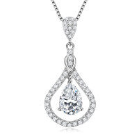 S925 Sterling Silver D-Color Moissanite Rotating Pendant Necklace-Lively Necklace [White Gold] 7x10mm  925 Silver