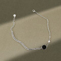 wholesale S925 Sterling Silver 267 Korean Version Ins Black Drip Glue Zircon Chain Anklet for Women, Small and Minimalist, Retro Anklet-0-0