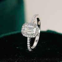 S925 Silver T-Step Square Moissanite Ring-Set with 1CT moissanite  US No. 6