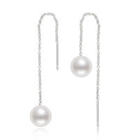 S925 Sterling Silver Light Bulb Freshwater Pearl Earrings-Simple Pearl Earrings [White Gold]  925 Silver