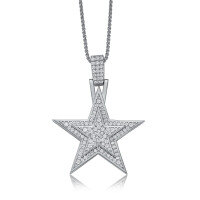 wholesale 925 Silver Moissanite Fashion Trend Classic Best-Seller Hip-Hop Jewelry Exquisite Full Diamond Five-Pointed Star Pendant Necklace-Silver with zircon and gold>45CM+5CM