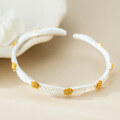wholesale 999 Silver Exquisite Niche Textured Gold-Plated Rose Flower Arabesque Pattern Open Bangle S7792-0-3