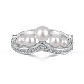 wholesale S925 Silver Japanese and Korean Pearl Ring for Women, Small and Exquisite Design with a Crown V-Shaped Closed Band Silver Jewelry-0-4