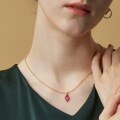 wholesale S925 Sterling Silver Japanese-Inspired Luxury Minimalist Diamond-Shaped Exquisite Prong-Set Ruby Pendant Necklace Cross-Border Best-Seller-0-1