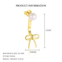 wholesale S925 Sterling Silver Cross-border Sweet Bow Earrings With Geometric Beads, Elegant And Minimalist-E5141-Gold/Single 925 Silver