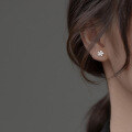 wholesale S925 Silver Floral Stud Earrings, Korean-style Small Fresh Five-petal Flower with Inlaid Diamonds, Girly Heart Ear Jewelry G3445-0-1