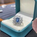 S925 Silver Lab-Grown Sky Blue Spinel Ring, 6*8mm Rectangular, Fashion Niche Style-0-0