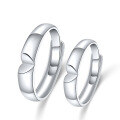 wholesale S925 Silver Korean Fashion Couple Ring Pair with Heart-shaped Indentation Adjustable Open Ring for Men and Women-0-4