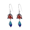 wholesale S925 Sterling Silver Retro Vintage Drip Glaze Iridescent Fox Tail with South Red Fox Ear Studs-0-4