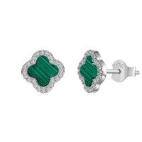 wholesale S925 Sterling Silver INS Style Hot Women's Earrings with Advanced Sense White Shell Black Agate Four-Leaf Clover Design Light Luxury Ear Accessories-Malachite DY1D0388-SW-PB 925 Silver
