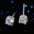 S925 Silver Cross-Border Classic Four-Prong Round Moissanite Zircon Ear Studs-0-2
