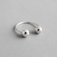 wholesale S925 Sterling Silver Korean Style Fashionable Minimalist Smooth Double Bead Open Joint Ring-Platinum small Adjustable opening