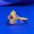 wholesale S925 Silver New Style Simulated Ruby Four-Leaf Clover Ring with Delicate Beaded Edge Setting, Fresh and Elegant-0-1