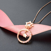 wholesale S925 Sterling Silver Women's Star and Circle Pendant Necklace with Zirconia, Sweet Diamond-Accented Simple Ins Style Jewelry-Rose gold single pendant - without chain  925 silver