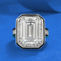 wholesale S925 silver new style luxury-set 10*14 asscher-cut high-carbon diamond ring-R1091 White Diamond Black Trim Ring  Size 8