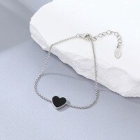 wholesale S925 Silver Cross-Border Hot-Selling Black Agate Heart Ins Style High-End Choker Necklace Set for Women-Black agate bracelet 925 silver