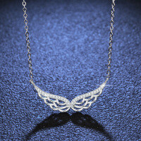 Sterling Silver Moissanite Wing Pendant Necklace for Women-(Set with moissanite)  925 silver