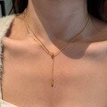 wholesale 925 Sterling Silver Cross-Border Hot-Selling Women's Necklace, Minimalist Double-Layer Ins-Style Personalized Chain Tassel Teardrop Design-0-1