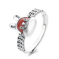 wholesale S925 Sterling Silver Vintage Lovely Rabbit Design Accented with Southern Red Coin-Inlaid Openable Ring-0-4