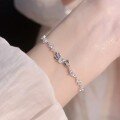wholesale S925 Sterling Silver Shiny Zircon Bow Bracelet for Women, Versatile Luxury Style, Elegant and Sweet Cute Aesthetic Hand Accessory-0-5