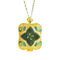 wholesale 925 Silver Gold-Plated Court Style Openable Hollow Square Pendant Necklace with Hetian Jade Fragrance Sachet-0-4