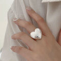 wholesale S925 Sterling Silver 3D Heavy Work Large Heart Ring Women's Korean New Style High-End Minimalist Open Adjustable Finger Ring-0-2